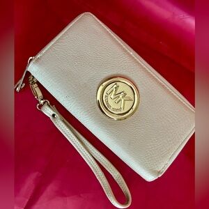 Michael Kors Cream and Gold Clutch with Wrist Strap